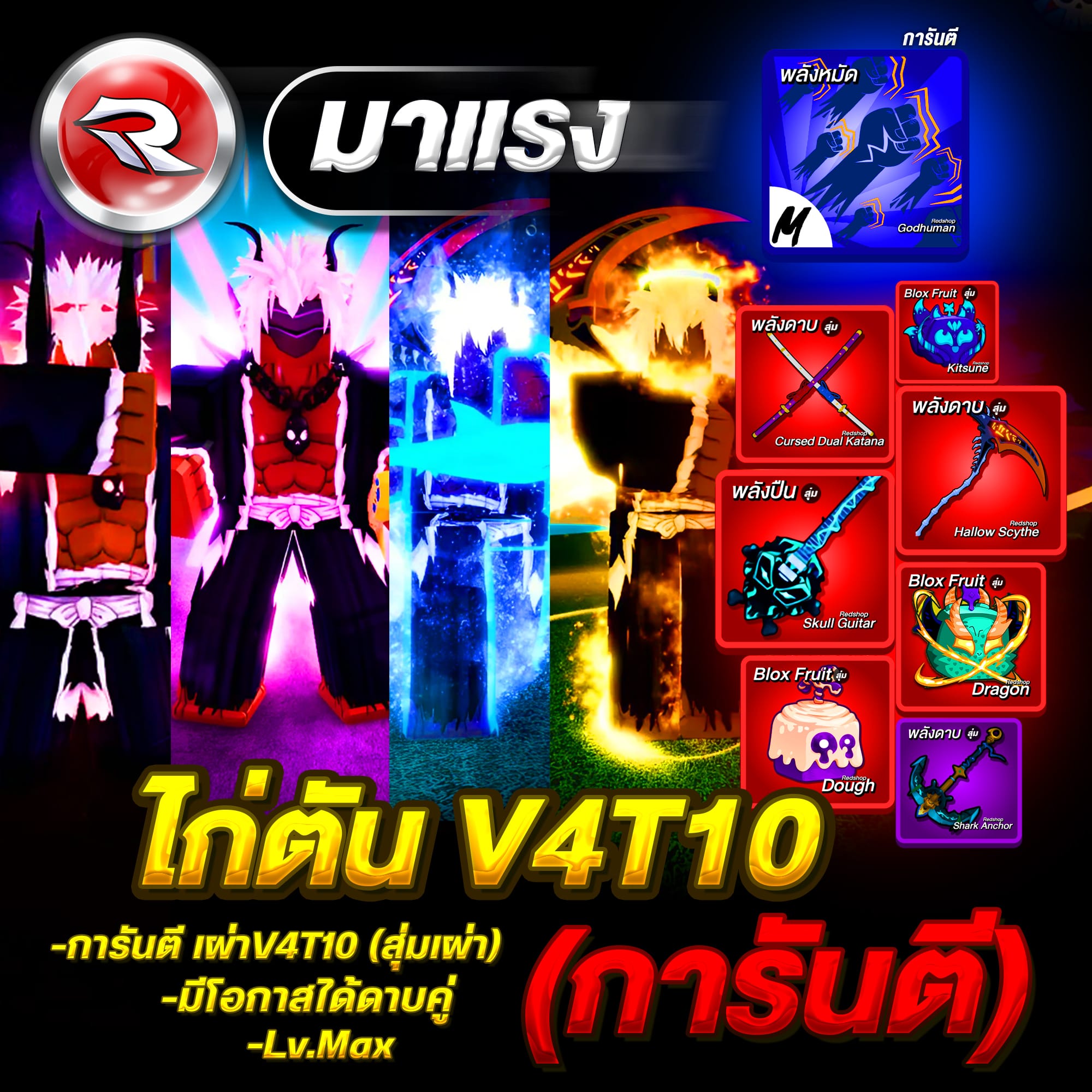 ไก่ตัน 6หมัด+V4T10(สุ่มเผ่า)🔥ลุ้นได้ดาบคู่โอเด้ง สุ่มสมอเรือ ได้รหัส100%✅ประกันกุญแจ 7 วัน.🔐Lv.2800MAX