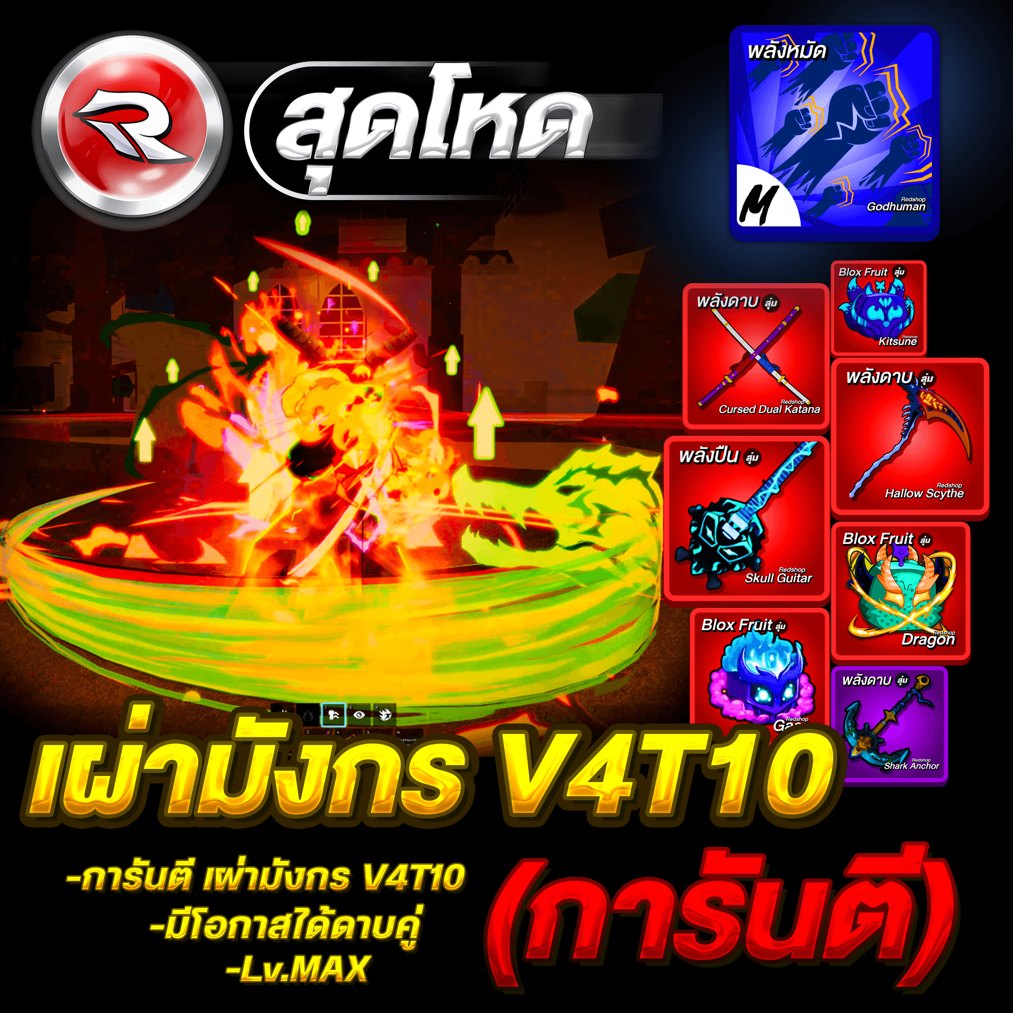ไก่ตันเผ่ามังกร 6หมัด🐉V4T10🔥ลุ้นได้ดาบคู่โอเด้ง ได้รหัส100%✅ประกันกุญแจ 7 วัน. 🔐 Lv.2800MAX