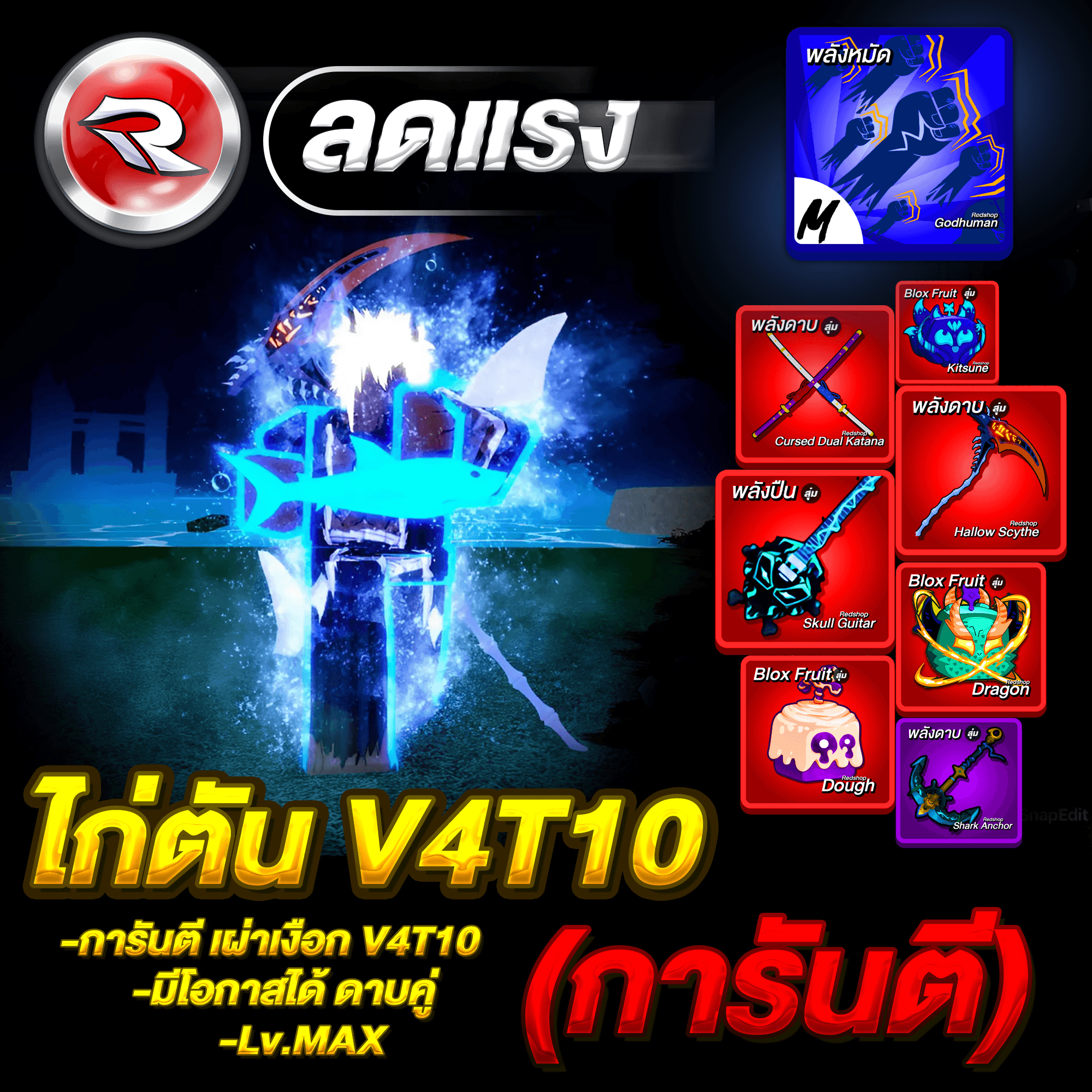 ไก่ตันเผ่าเงือก🔵V4T10🔥ลุ้นได้ดาบคู่โอเด้ง✅ประกันกุญแจ 7 วัน.🔐 Lv.2800MAX